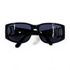 CHANEL CC Logo Sunglasses Black Square Frame Blue Tinted Lenses Silver Hardware Vintage