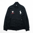 Polo Ralph Lauren 90s Vintage Track Jacket, Jersey, Size L, Black, Double Zip, Big Pony, JAPAN
