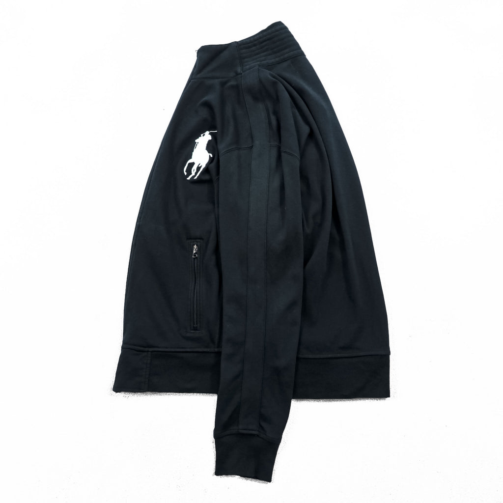 Polo Ralph Lauren 90s Vintage Track Jacket, Jersey, Size L, Black, Double Zip, Big Pony, JAPAN
