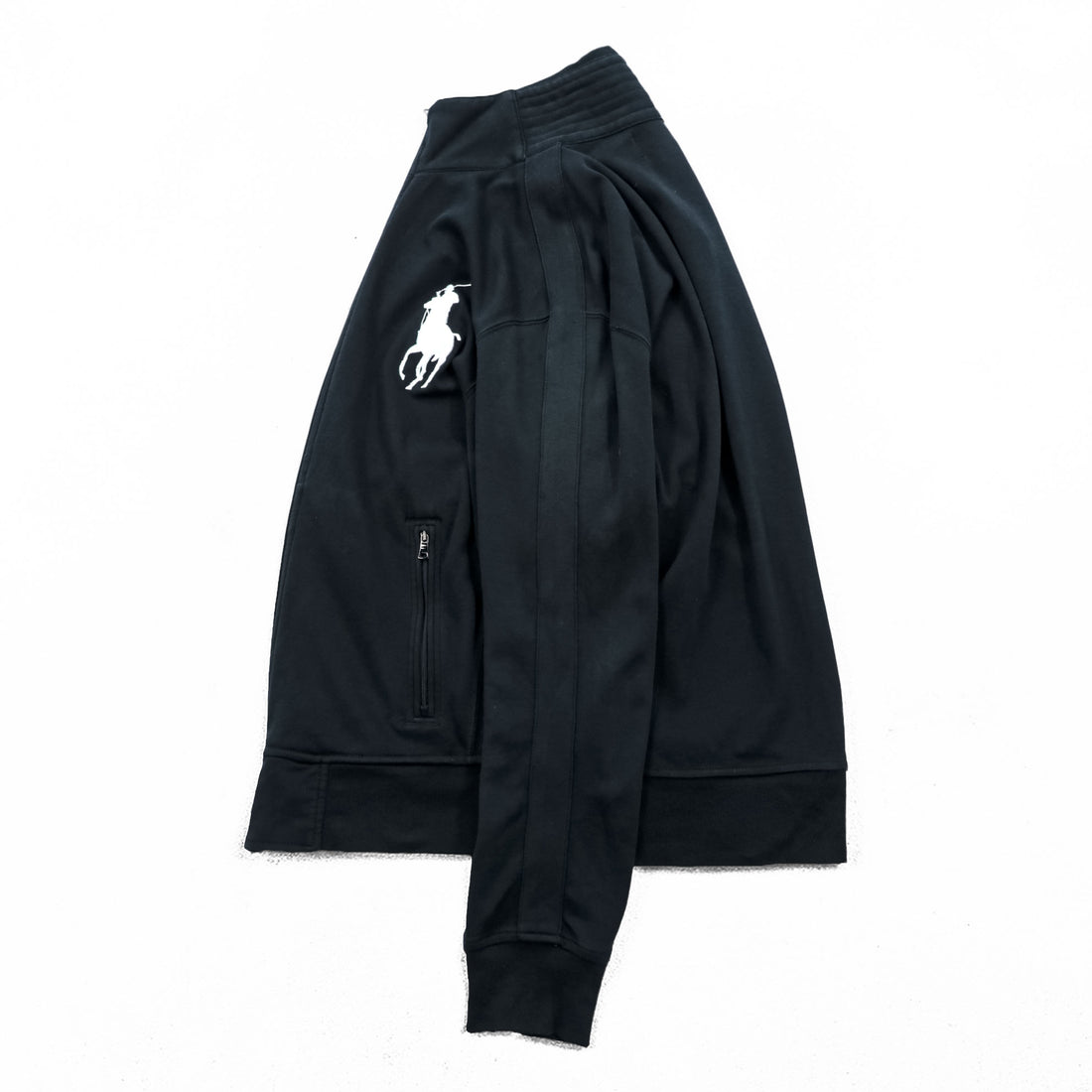 Polo Ralph Lauren 90s Vintage Track Jacket, Jersey, Size L, Black, Double Zip, Big Pony, JAPAN