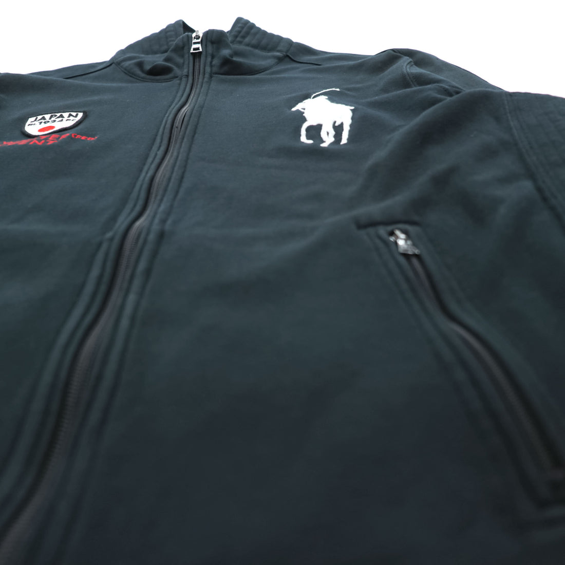 Polo Ralph Lauren 90s Vintage Track Jacket, Jersey, Size L, Black, Double Zip, Big Pony, JAPAN