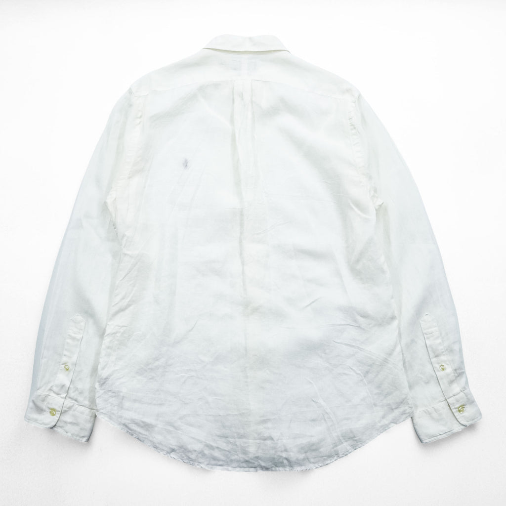 Polo Ralph Lauren リネン 長袖シャツ XL ホワイト 麻100% ボタンダウン SLIM FIT スモールポニー ロゴ 刺繍