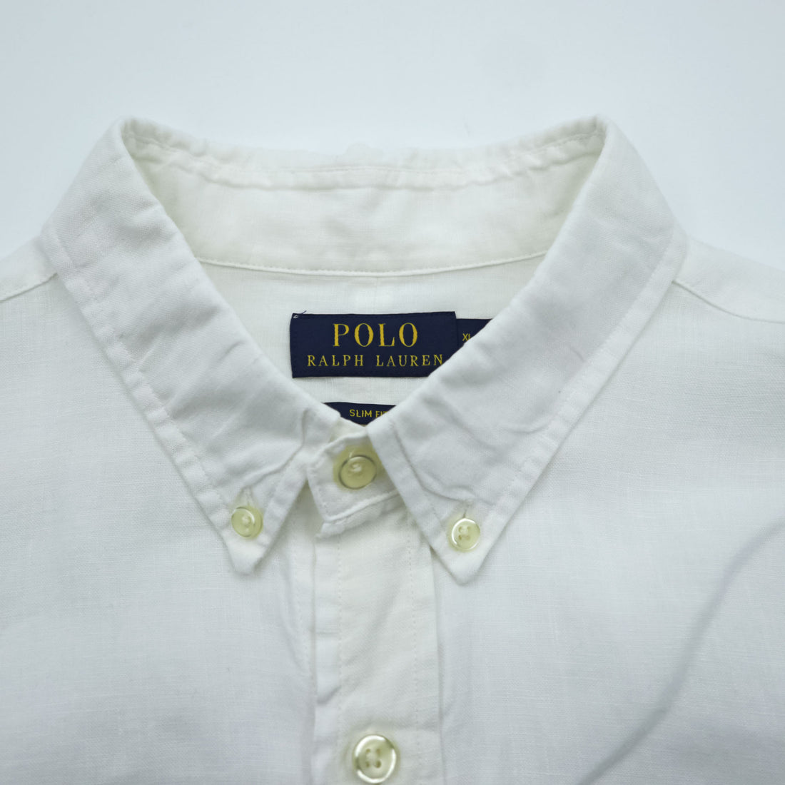 Polo Ralph Lauren リネン 長袖シャツ XL ホワイト 麻100% ボタンダウン SLIM FIT スモールポニー ロゴ 刺繍