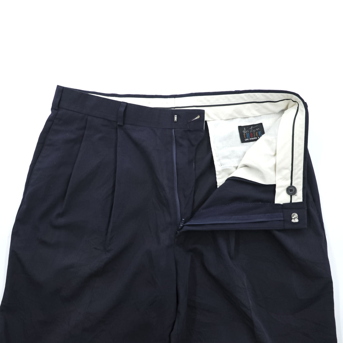 Levi's 90年代 USA製 ヴィンテージ Action CHOICE スラックス パンツ L ネイビー ワイド テーパード 2タック プリーツ 47606-4218