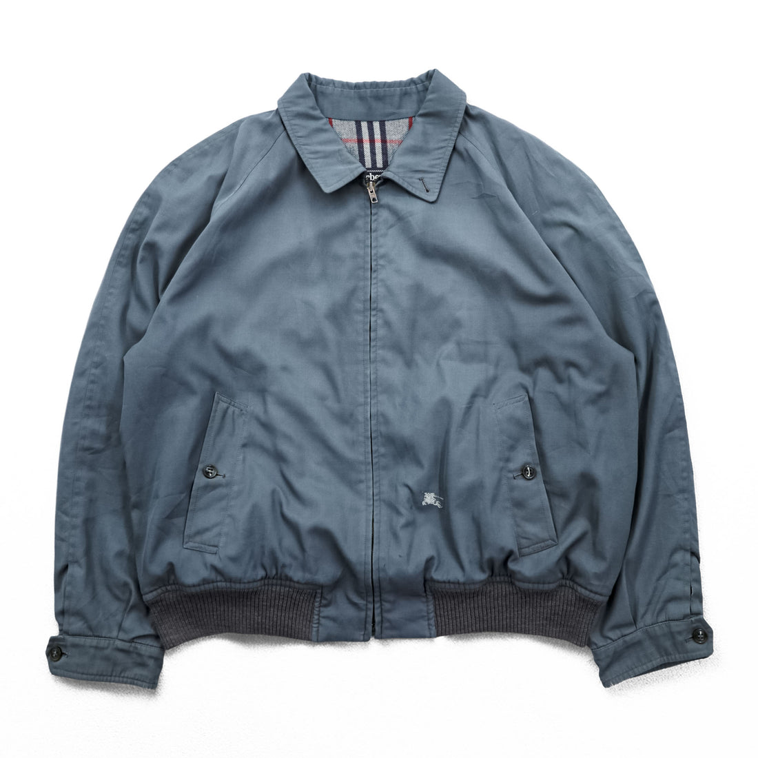 Vintage 90s Burberrys Harrington Jacket Blue Gray Nova Check Lined Zip Blouson Made in Spain Size 44