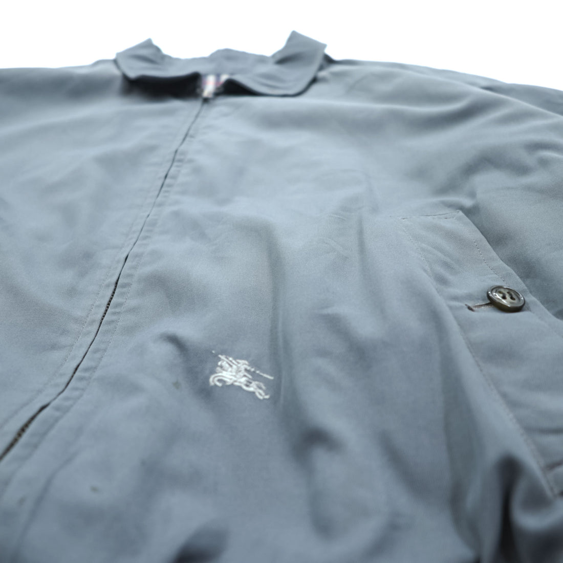 Vintage 90s Burberrys Harrington Jacket Blue Gray Nova Check Lined Zip Blouson Made in Spain Size 44