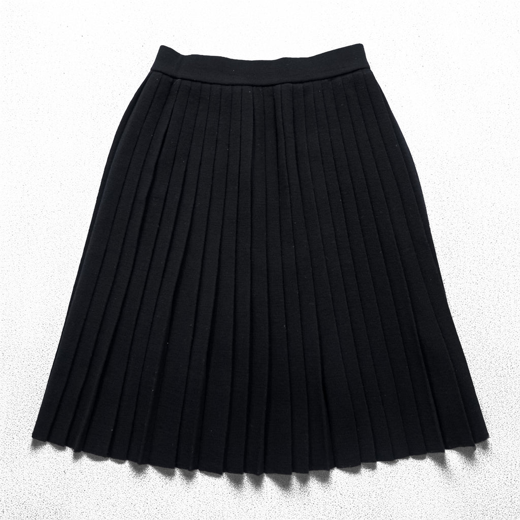 YVES SAINT LAURENT 90年代 ヴィンテージ 日本製 プリーツ ニット スカート M ブラック ウール 膝下丈