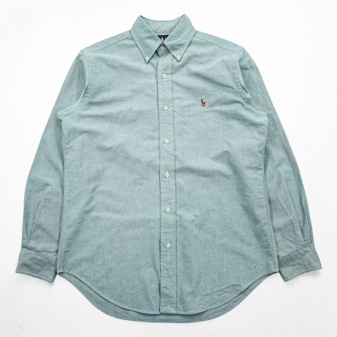 Ralph Lauren 90年代 ヴィンテージ CLASSIC FIT 長袖 ボタンダウンシャツ M ミントグリーン オックスフォード スモールポニー ロゴ 刺繍
