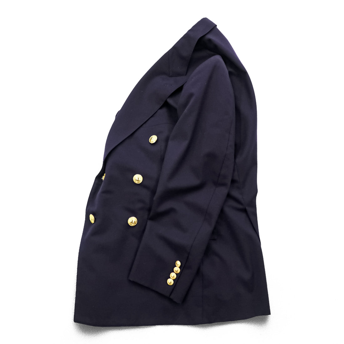 Polo Ralph Lauren 90s Vintage, Made in Japan, Peaked Lapel, Double-Breasted, Tailored Jacket, Blazer, Navy, Size M, Navy Gabardine, Gold Buttons