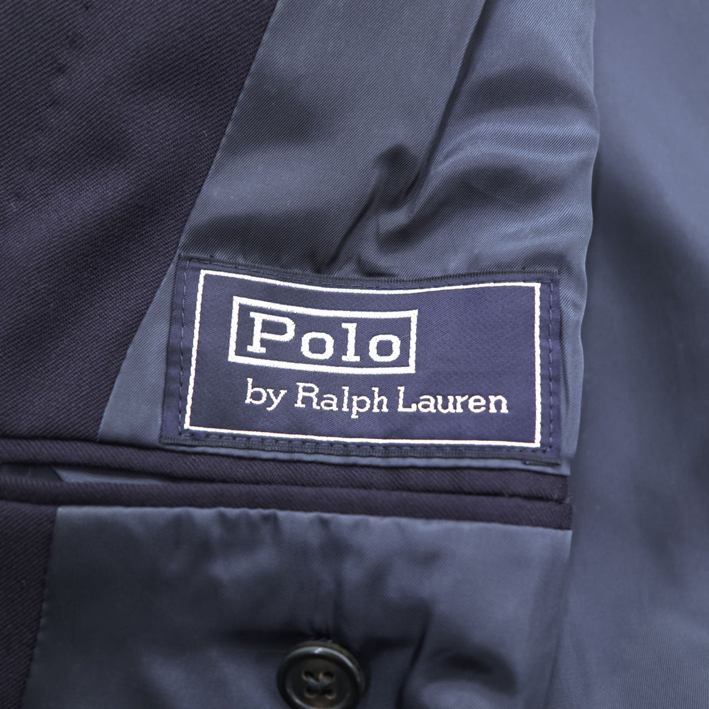 Polo Ralph Lauren 90s Vintage, Made in Japan, Peaked Lapel, Double-Breasted, Tailored Jacket, Blazer, Navy, Size M, Navy Gabardine, Gold Buttons