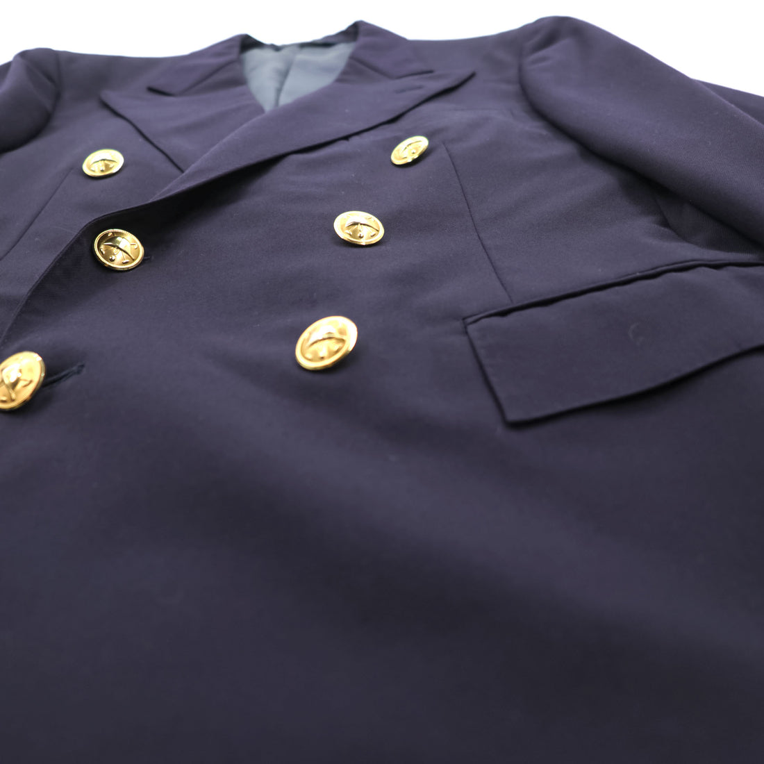 Polo Ralph Lauren 90s Vintage, Made in Japan, Peaked Lapel, Double-Breasted, Tailored Jacket, Blazer, Navy, Size M, Navy Gabardine, Gold Buttons