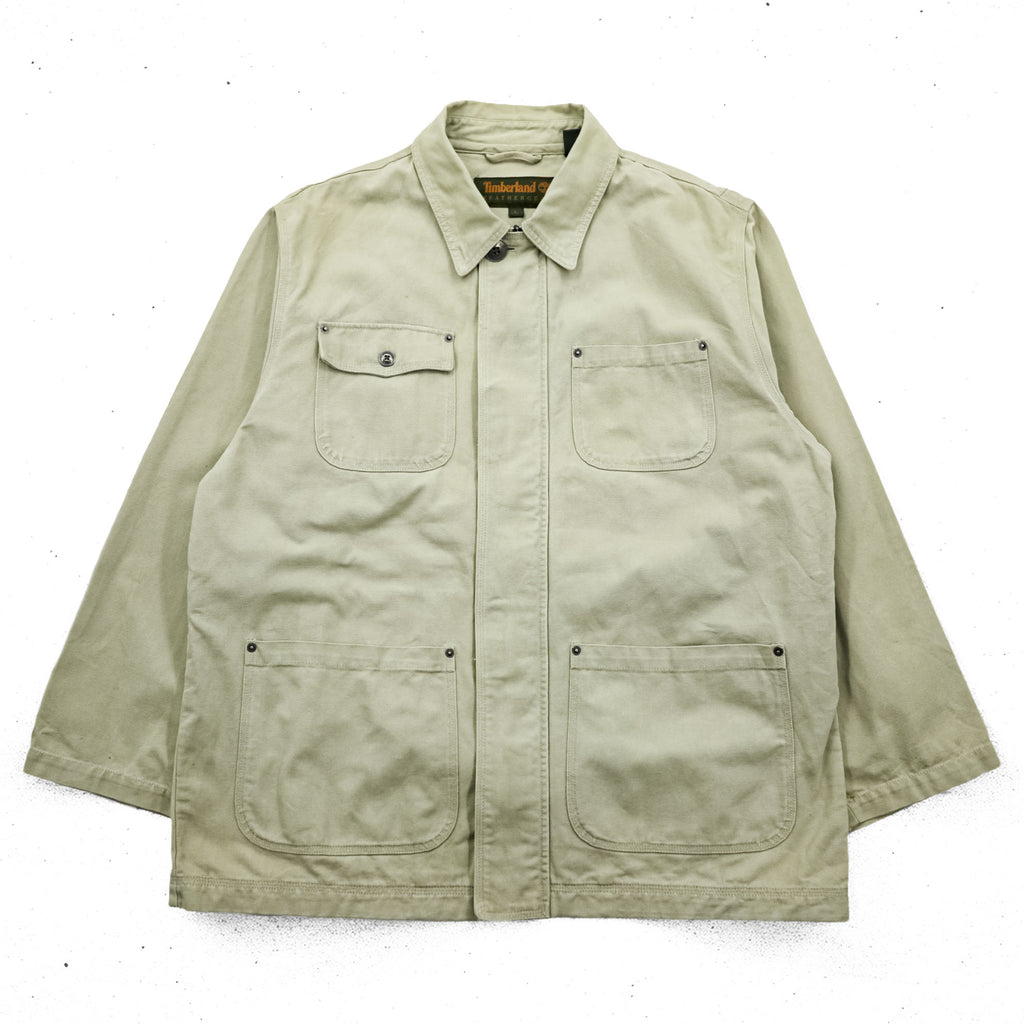 Timberland 00年代 ヴィンテージ ダック カバーオール ハンティングジャケット L ベージュ キャンバス 比翼 ジップアップ WEATHER GEAR 5270