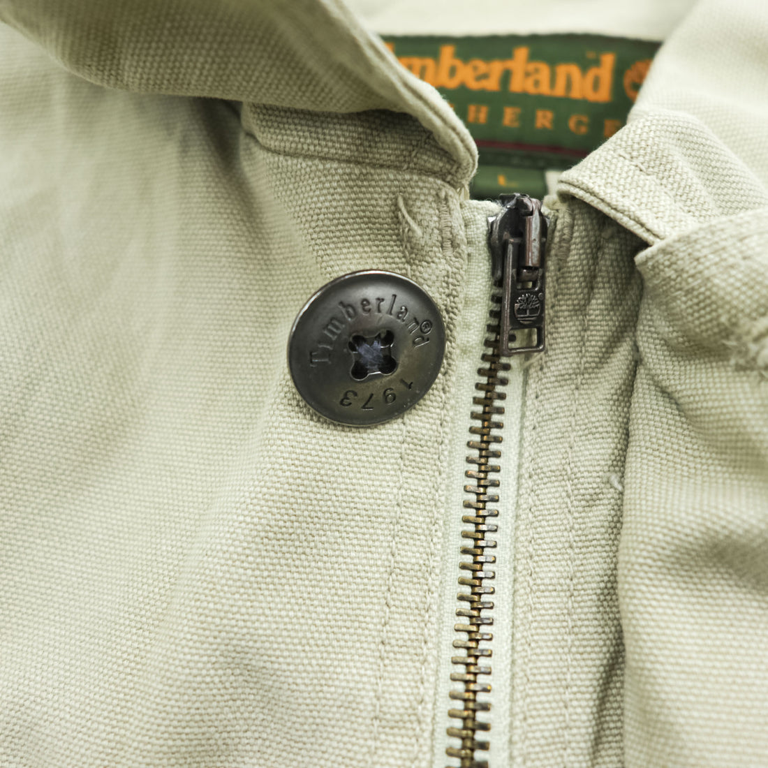 Timberland 00年代 ヴィンテージ ダック カバーオール ハンティングジャケット L ベージュ キャンバス 比翼 ジップアップ WEATHER GEAR 5270