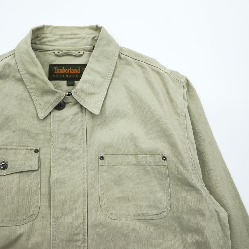 Timberland 00年代 ヴィンテージ ダック カバーオール ハンティングジャケット L ベージュ キャンバス 比翼 ジップアップ WEATHER GEAR 5270