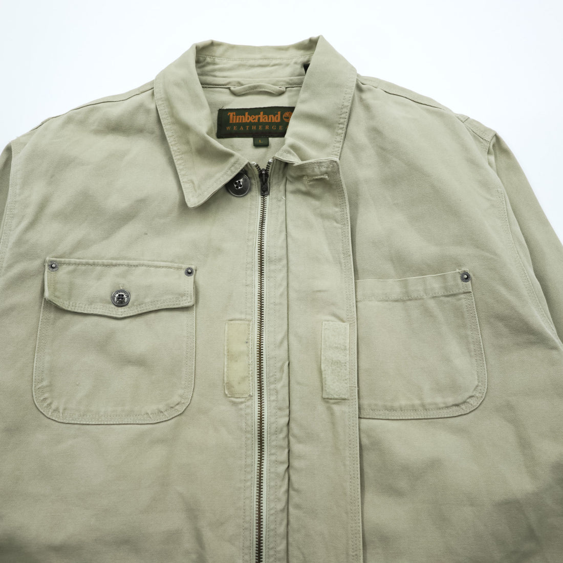 Timberland 00年代 ヴィンテージ ダック カバーオール ハンティングジャケット L ベージュ キャンバス 比翼 ジップアップ WEATHER GEAR 5270