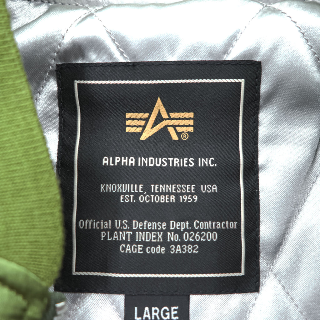 ALPHA INDUSTRIES スカジャン 中綿 スーベニアジャケット L グリーン シルバー 和柄 刺繍 蝶 花 鳥 22801-21