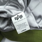 ALPHA INDUSTRIES スカジャン 中綿 スーベニアジャケット L グリーン シルバー 和柄 刺繍 蝶 花 鳥 22801-21