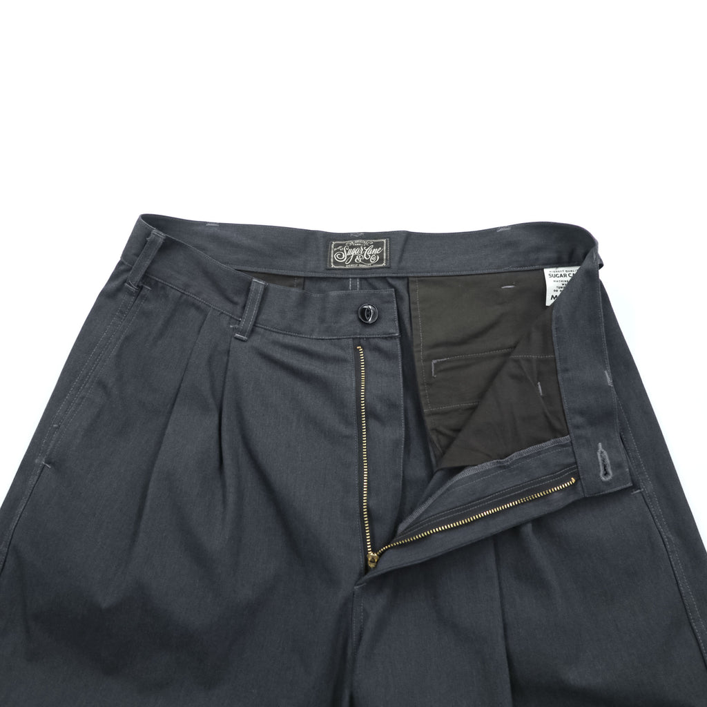SUGAR CANE 日本製 ワイド 2タック ワークパンツ M グレー プリーツ チノ コットンツイル TALONジップ FICTION ROMANCE SC42210