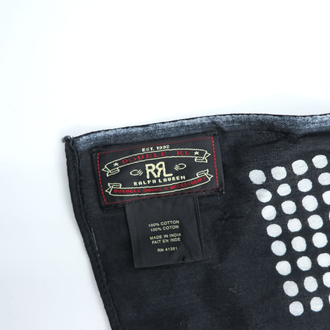 RRL Double RL Cotton Scarf Black White Geometric Dot Print Bandana Style Ralph Lauren Made in India