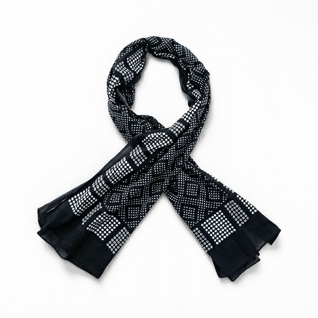 RRL Double RL Cotton Scarf Black White Geometric Dot Print Bandana Style Ralph Lauren Made in India