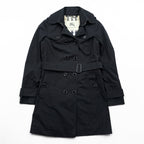 BURBERRY LONDON 英国製 ダブルブレスト トレンチコート S ブラック ベルト付 エポレット 裏地ノバチェック イングランド製