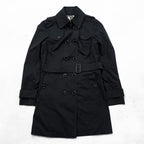 BURBERRY LONDON 英国製 ダブルブレスト トレンチコート S ブラック ベルト付 エポレット 裏地ノバチェック イングランド製