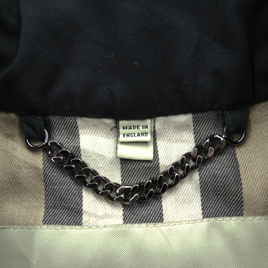 BURBERRY LONDON 英国製 ダブルブレスト トレンチコート S ブラック ベルト付 エポレット 裏地ノバチェック イングランド製