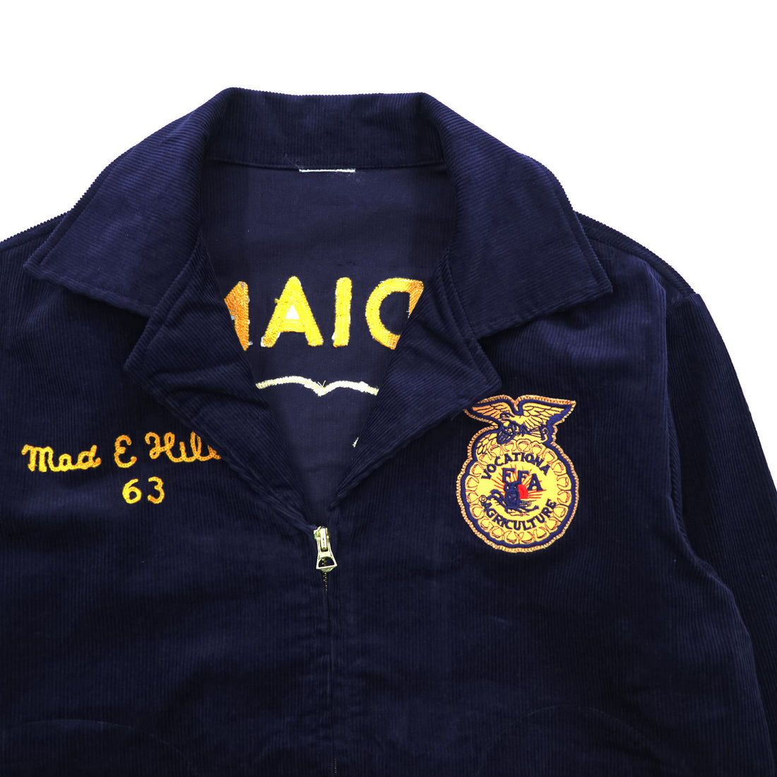 FFA コーデュロイ ワークジャケット ネイビー INDIANA COLOMBIA チェーン刺繍 ジップアップ TALONジップ