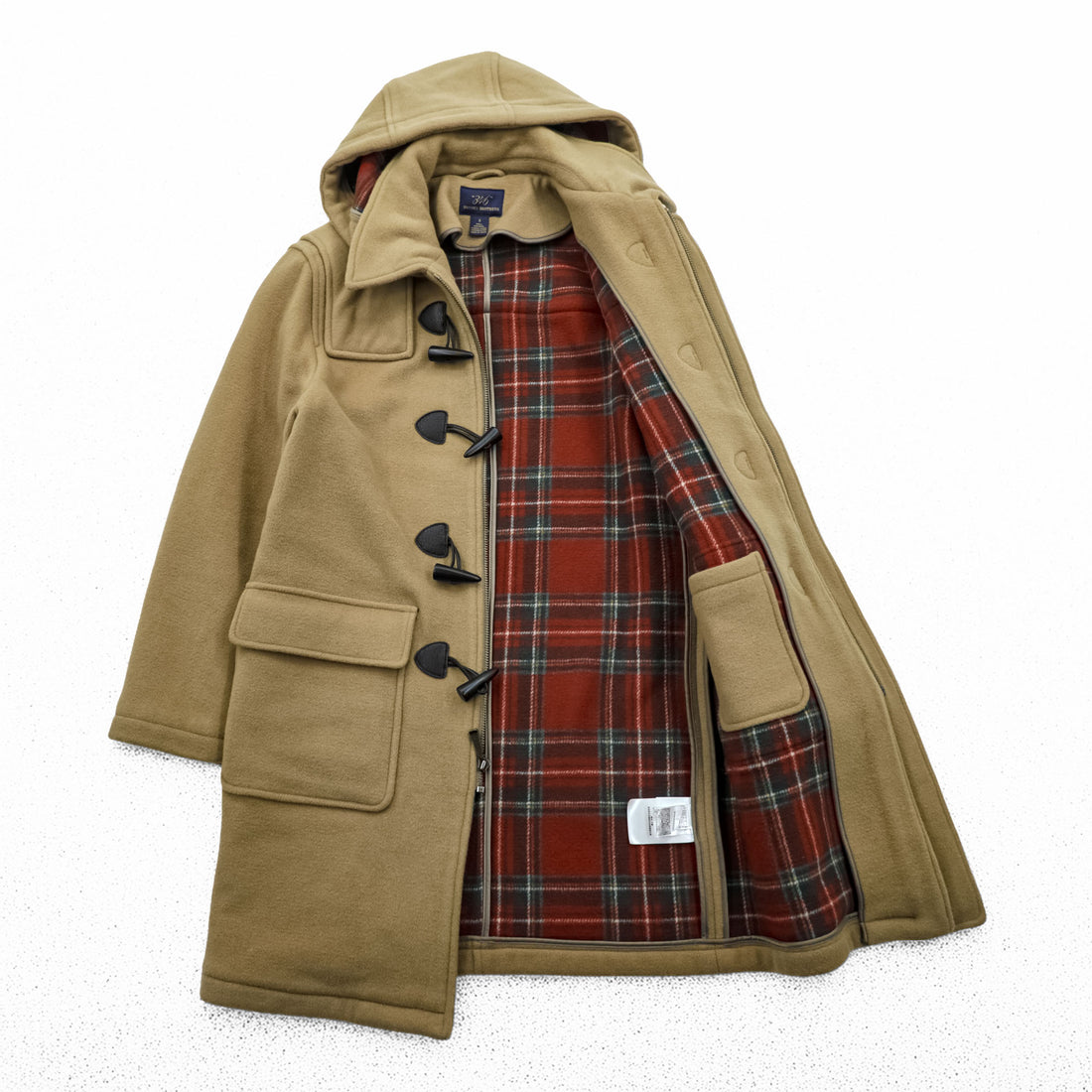 Brooks Brothers Zip-up Duffle Coat, Size L, Brown, Melton Wool Hoodie Storage, 346, Tartan Checked Lining