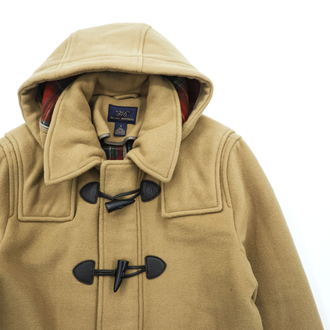 Brooks Brothers Zip-up Duffle Coat, Size L, Brown, Melton Wool Hoodie Storage, 346, Tartan Checked Lining