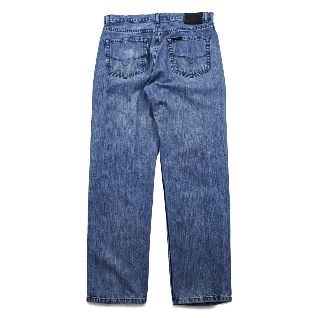 HARLEY DAVIDSON 00s Vintage Denim Pants Jeans Size L Blue Leather Patch Zipper Fly