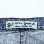 HARLEY DAVIDSON 00s Vintage Denim Pants Jeans Size L Blue Leather Patch Zipper Fly
