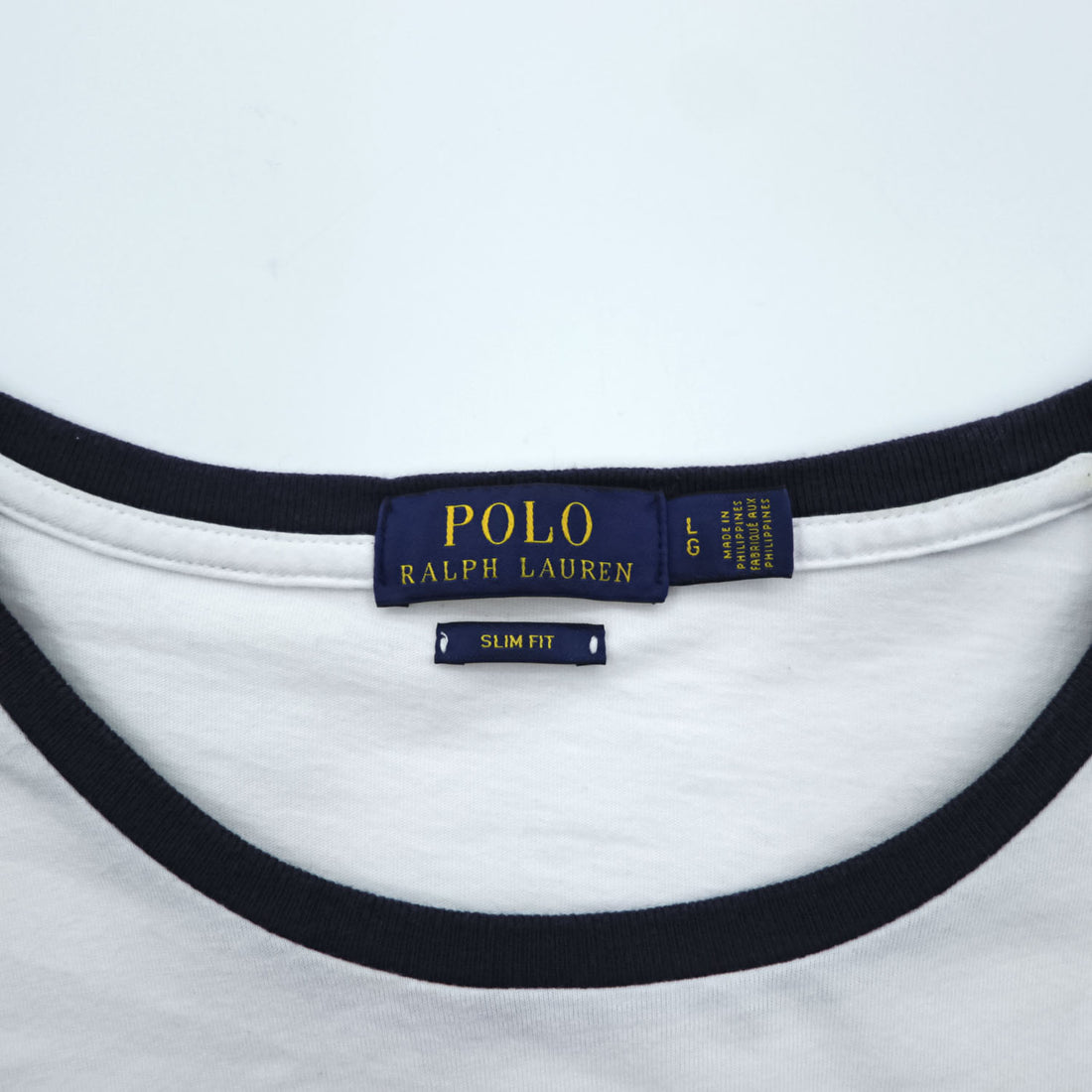 Polo Ralph Lauren ポロベア リンガー Tシャツ L ホワイト ネイビー プリント SLIM FIT