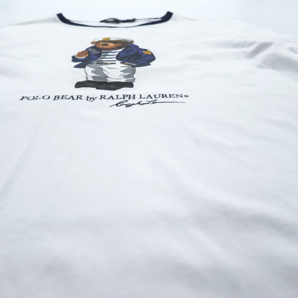Polo Ralph Lauren ポロベア リンガー Tシャツ L ホワイト ネイビー プリント SLIM FIT