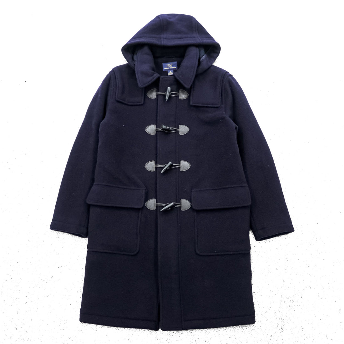 Brooks Brothers Zip-up Duffle Coat, Size L, Melton Wool Navy, Detachable Hoodie, 346