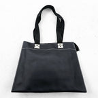 Jean Paul Gaultier Public Gaultier Black Tote Bag Silver Plate Contrast Stitch Zip Top Shoulder Bag