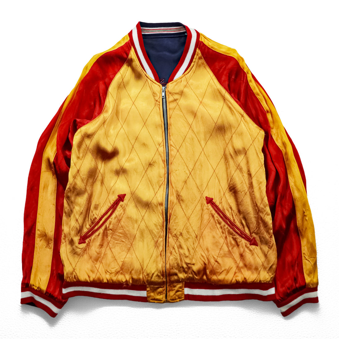 IOLANI Reversible Sukajan Souvenir Jacket Fireworks Embroidery Navy Ivory Gold Red Size L