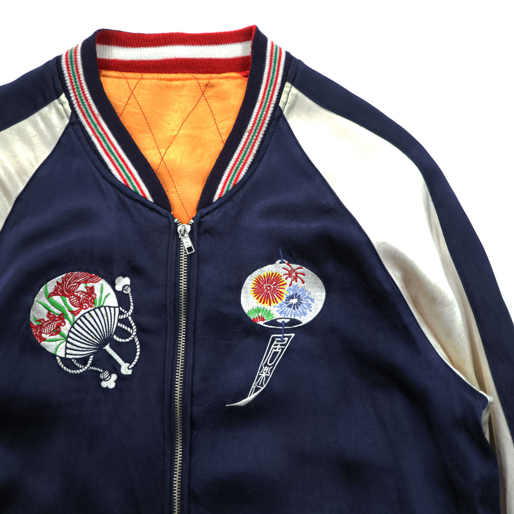IOLANI Reversible Sukajan Souvenir Jacket Fireworks Embroidery Navy Ivory Gold Red Size L