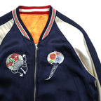 IOLANI Reversible Sukajan Souvenir Jacket Fireworks Embroidery Navy Ivory Gold Red Size L