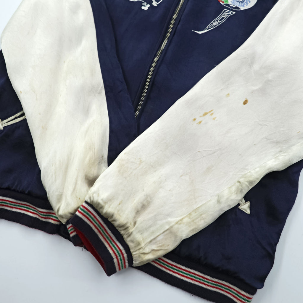 IOLANI Reversible Sukajan Souvenir Jacket Fireworks Embroidery Navy Ivory Gold Red Size L