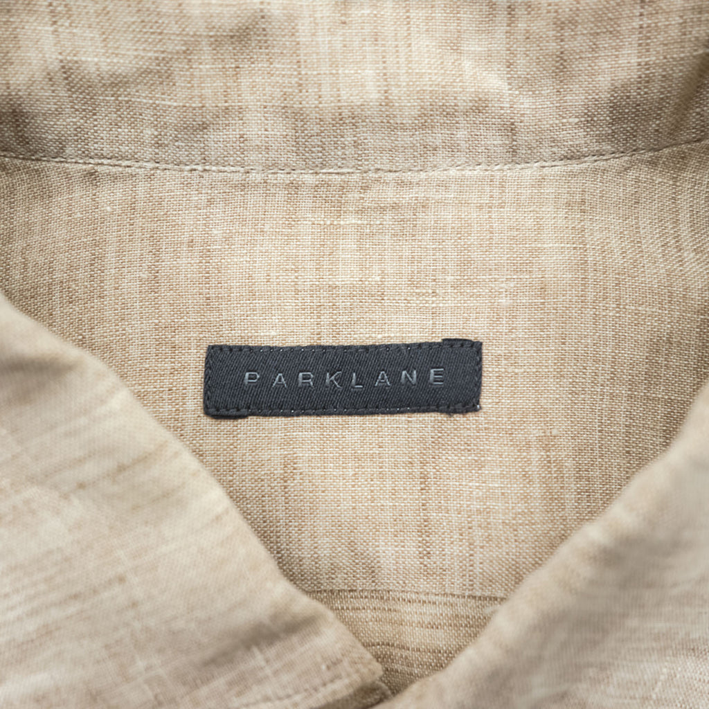PARKLANE イタリア製 ワイドカラー 長袖 シャツ L ベージュ  麻100% 胸ポケット