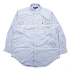 Ralph Lauren 90年代 YARMOUTH ヴィンテージ 長袖 ボタンダウンシャツ XL ブルー ホワイト オックスフォード ストライプ スモールポニー ロゴ 刺繍 ジャマイカ製