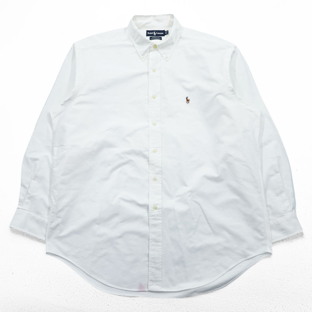 Ralph Lauren 90s Vintage YARMOUTH Long-Sleeve Button-Down Shirt, Size XXL, White Oxford, Small Pony Logo Embroidery