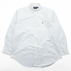 Ralph Lauren 90s Vintage YARMOUTH Long-Sleeve Button-Down Shirt, Size XXL, White Oxford, Small Pony Logo Embroidery