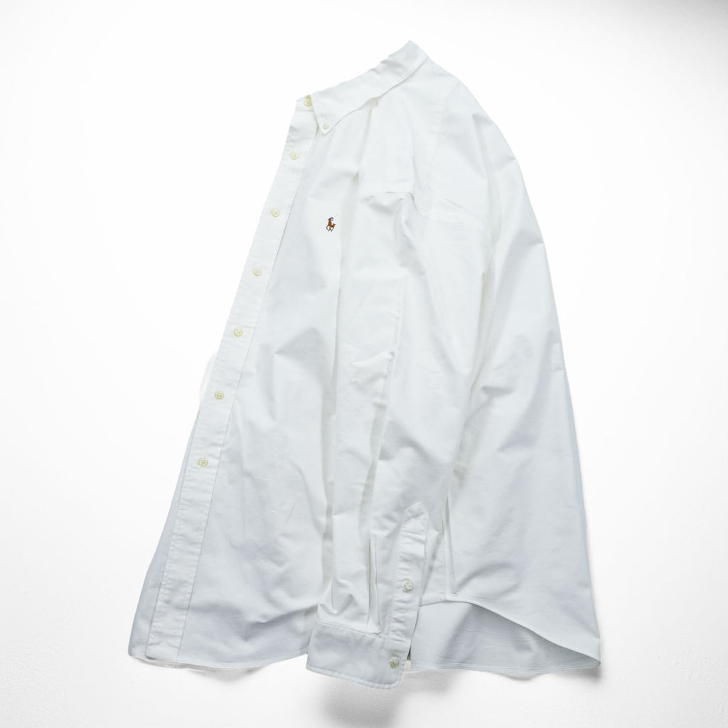 Ralph Lauren 90s Vintage YARMOUTH Long-Sleeve Button-Down Shirt, Size XXL, White Oxford, Small Pony Logo Embroidery