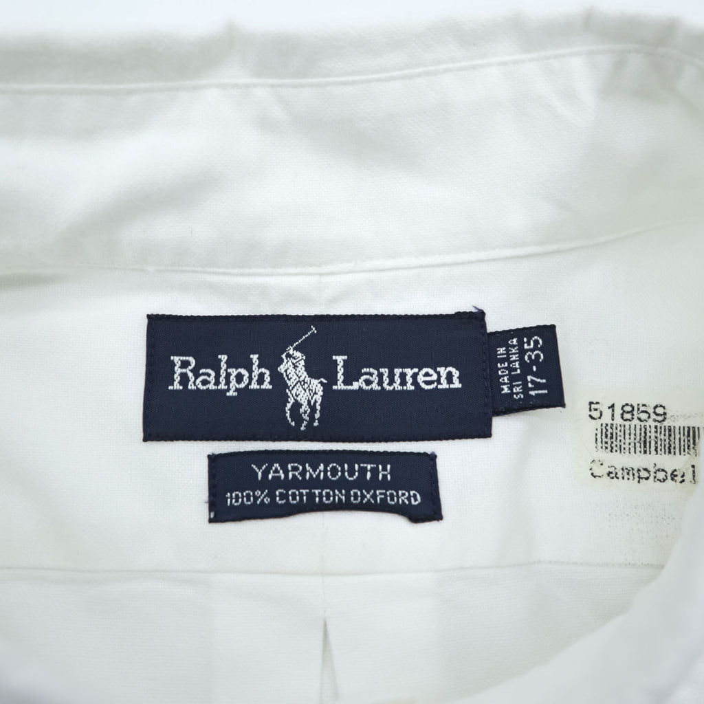 Ralph Lauren 90s Vintage YARMOUTH Long-Sleeve Button-Down Shirt, Size XXL, White Oxford, Small Pony Logo Embroidery