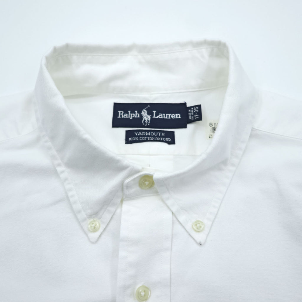 Ralph Lauren 90s Vintage YARMOUTH Long-Sleeve Button-Down Shirt, Size XXL, White Oxford, Small Pony Logo Embroidery