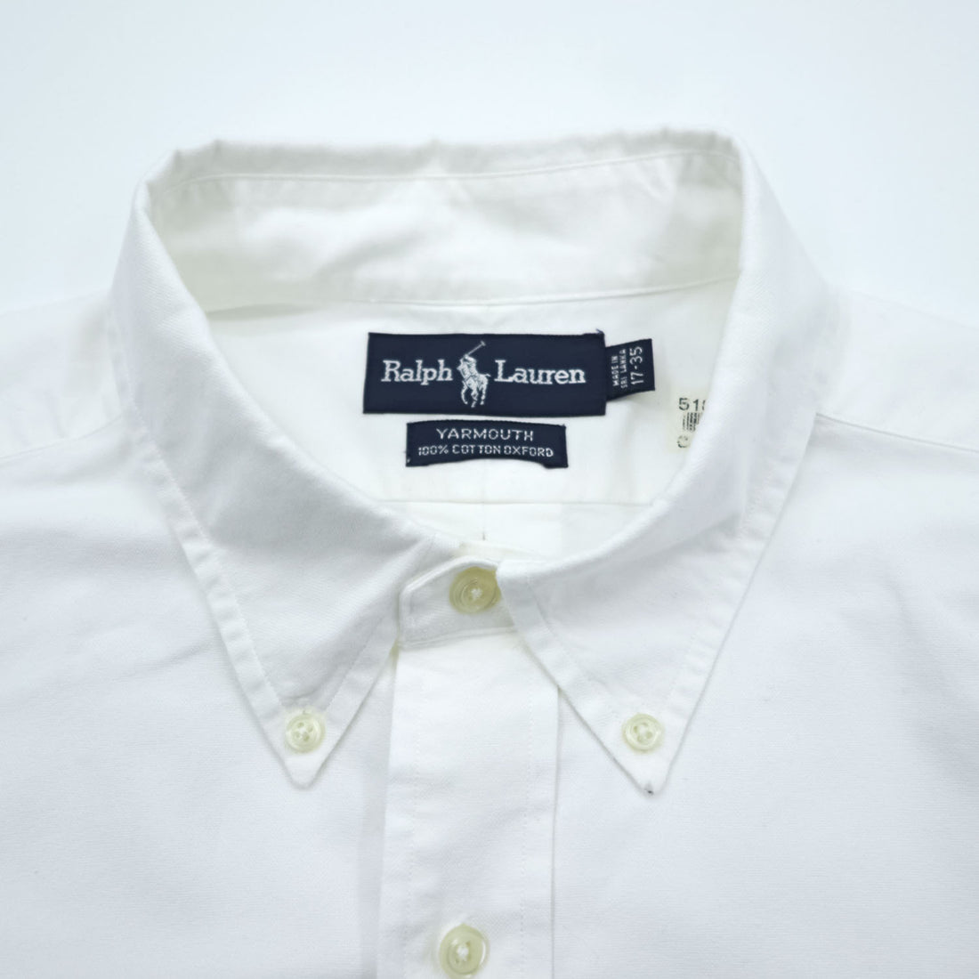 Ralph Lauren 90s Vintage YARMOUTH Long-Sleeve Button-Down Shirt, Size XXL, White Oxford, Small Pony Logo Embroidery