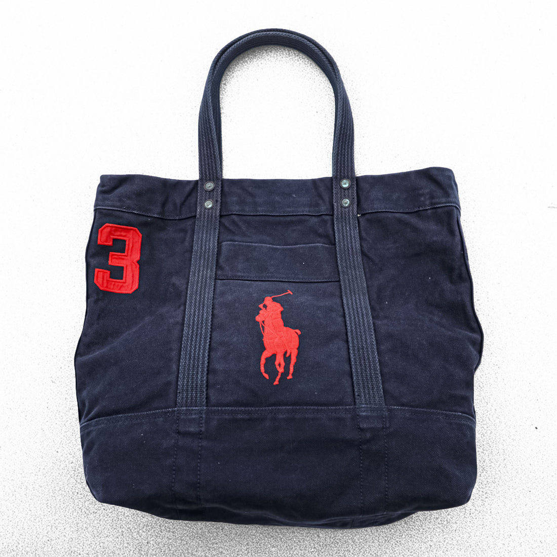 Polo Ralph Lauren Big Pony Tote Bag, Navy Canvas, Vintage Finish