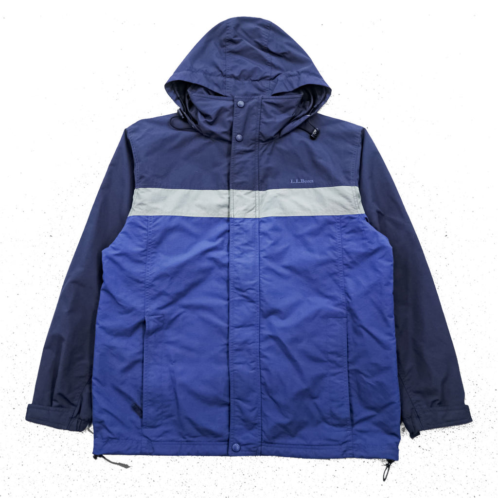 L.L.Bean Hooded Nylon Jacket Blue Navy Reflective Stripe Outdoor Jacket Men’s M